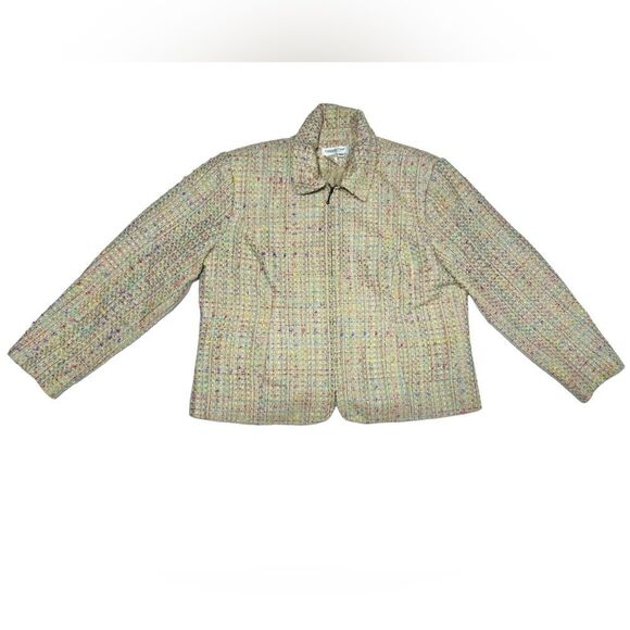 Coldwater Creek Rainbow Tweed Jacket Colorful Zip Up Light Coat Cute 14 Petite - Picture 2 of 8